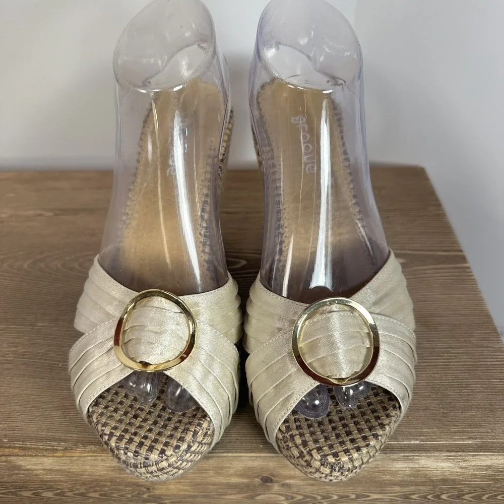 Groove Espadrille Wedge Sandals Womens SZ 7.5 Platform Coquette Y2K Retro Satin